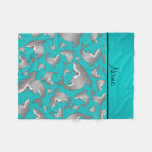 Aangepaste naam turquoise shark patroon fleece deken (Voorkant (Horizontaal))