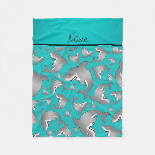 Aangepaste naam turquoise shark patroon fleece deken (Voorkant)