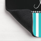 Aangepaste naam turquoise strepen zwarte stippen muismat (Hoek)