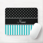 Aangepaste naam turquoise strepen zwarte stippen muismat (Met muis)