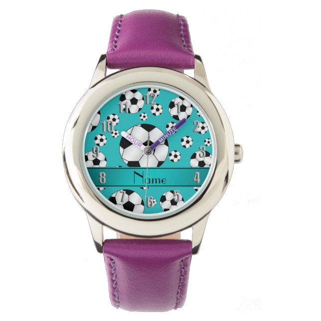 Aangepaste naam: turquoise-voetballen en stripe horloge (Voorkant)