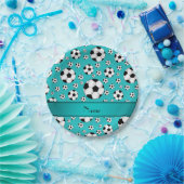 Aangepaste naam: turquoise-voetballen en stripe papieren bordje (Feest)