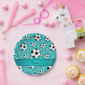 Aangepaste naam: turquoise-voetballen en stripe papieren bordje (Feest)
