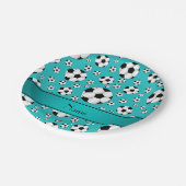 Aangepaste naam: turquoise-voetballen en stripe papieren bordje (Gekanteld)