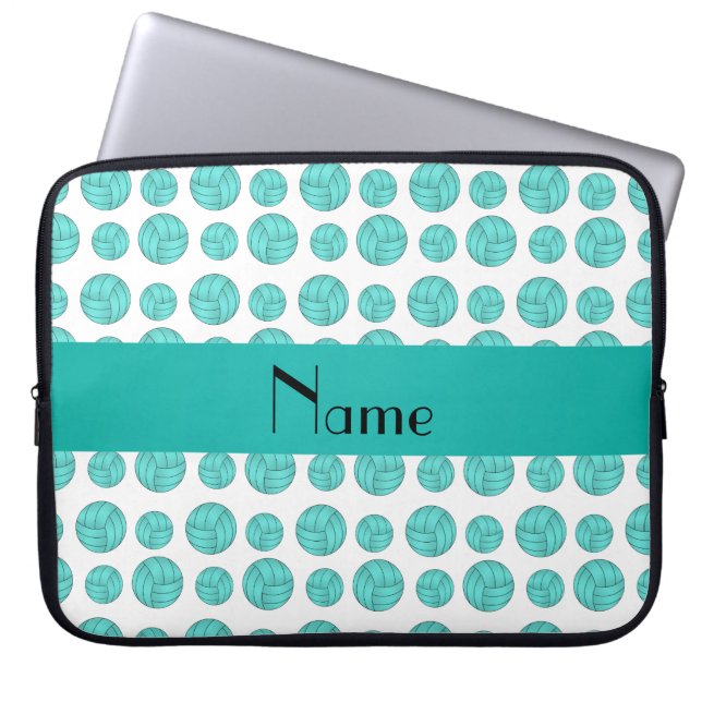 Aangepaste naam turquoise volleyball patroon laptop sleeve (Voorkant)