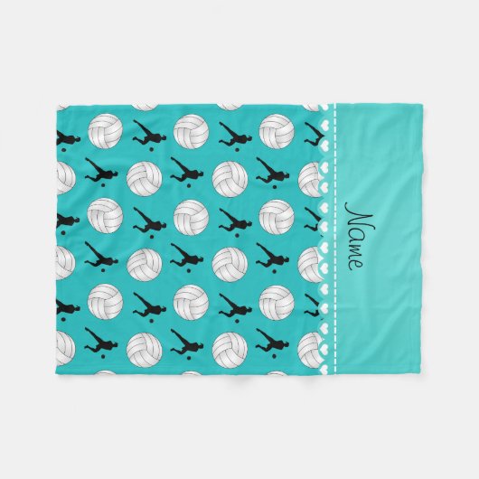Aangepaste naam turquoise volleyballsilhouettes fleece deken (Voorkant (Horizontaal))