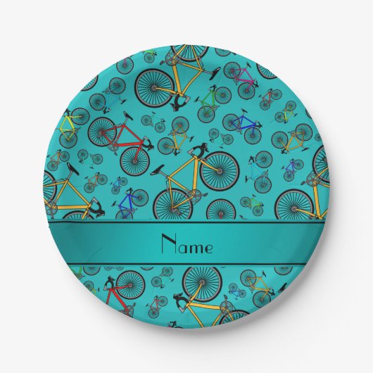 Aangepaste naam turquoise wegfietsen papieren bordje (Voorkant)