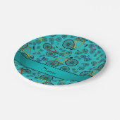 Aangepaste naam turquoise wegfietsen papieren bordje (Gekanteld)