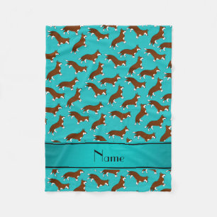 Aangepaste naam turquoise welsh corgi cardigan dog fleece deken