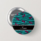Aangepaste naam turquoise zebra stripes roze bogen ronde button 5,7 cm (Voorkant /achterkant)