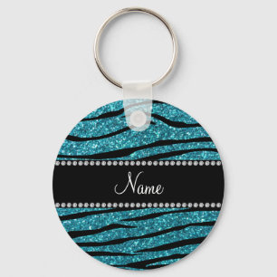 Aangepaste naam turquoise zebra stripes sleutelhanger