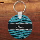 Aangepaste naam turquoise zebra stripes sleutelhanger (Voorkant)