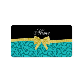 Aangepaste naam turquoise zwaait goudboeg etiket