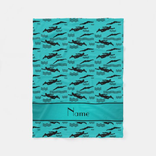 Aangepaste naam turquoise-zwempatroon fleece deken (Voorkant)