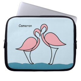 Aangepaste naam Twee roze flamingo's op het water Laptop Sleeve