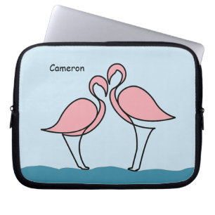 Aangepaste naam Twee roze flamingo's op het water Laptop Sleeve