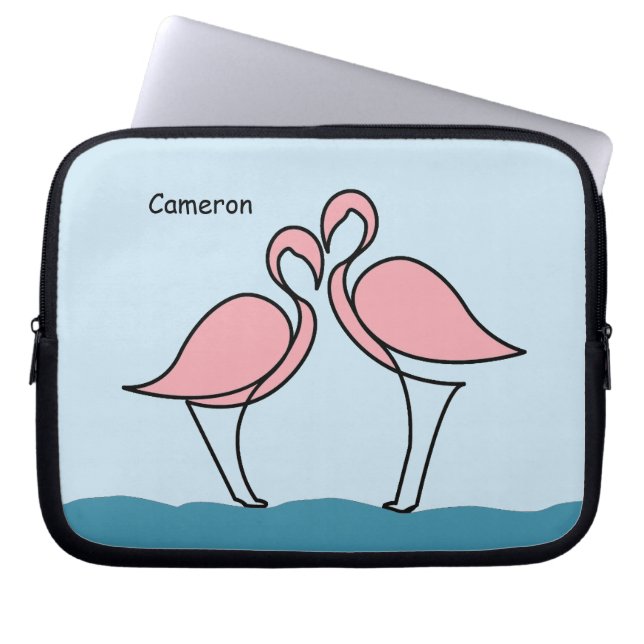 Aangepaste naam Twee roze flamingo's op het water Laptop Sleeve (Voorkant)