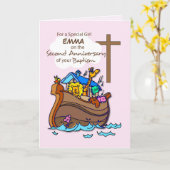 Aangepaste naam Tweede Jubileum van de Doop Meisje Kaart (Gele Bloem)