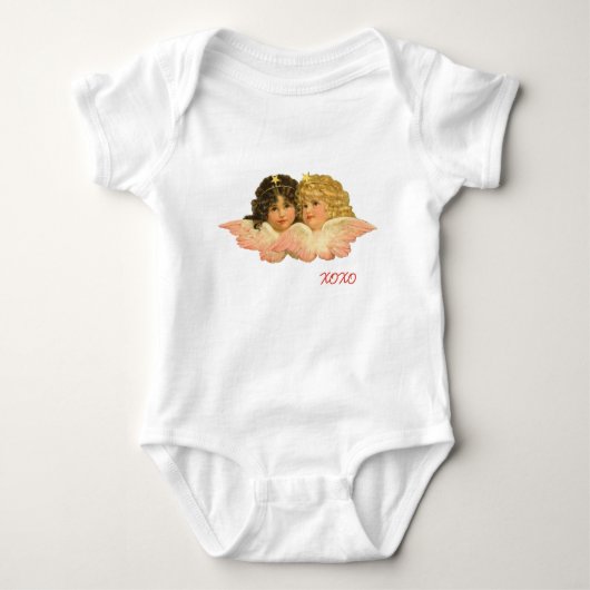 Aangepaste naam tweeling engel one piece baby body romper (Voorkant)