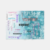 Aangepaste naam Typografie Aqua Blue Snowflakes Fleece Deken (Voorkant (Horizontaal))
