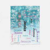 Aangepaste naam Typografie Aqua Blue Snowflakes Fleece Deken (Voorkant)