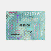 Aangepaste naam Typografie Blauwgroen Zeemeermines Fleece Deken (Voorkant (Horizontaal))
