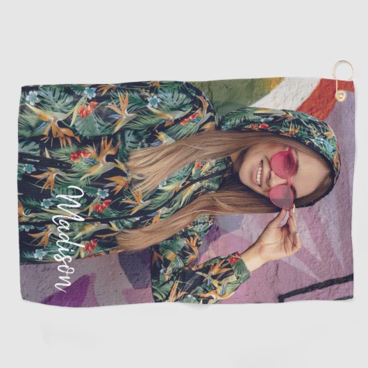 Aangepaste naam Typografie en Foto Golfhanddoek (Horizontaal)