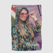 Aangepaste naam Typografie en Foto Golfhanddoek (Voorkant)