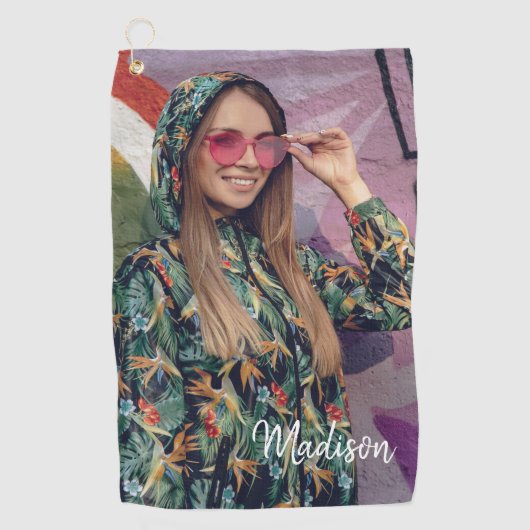 Aangepaste naam Typografie en Foto Golfhanddoek (Voorkant)