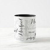 aangepaste naam typografie zwart / wit mok (Midden)