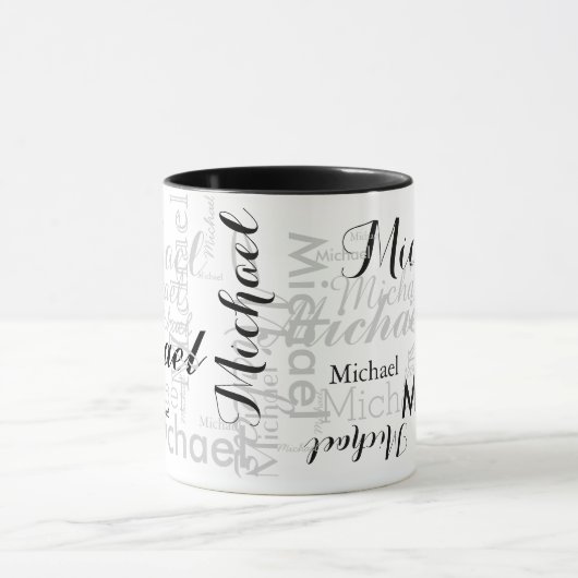 aangepaste naam typografie zwart / wit mok (Midden)