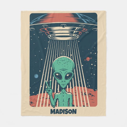 Aangepaste naam UFO Alien Fleece Deken (Voorkant)