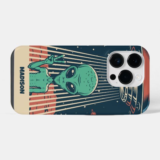 Aangepaste naam UFO Alien iPhone Hoesje (Achterkant horizontaal)