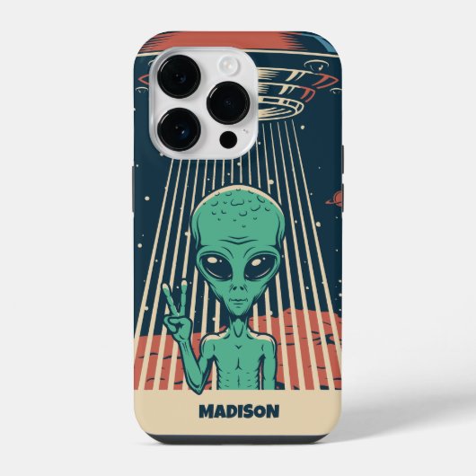 Aangepaste naam UFO Alien iPhone Hoesje (Achterkant)