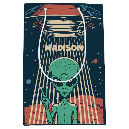 Aangepaste naam UFO Alien Medium Cadeauzakje (Voorkant)