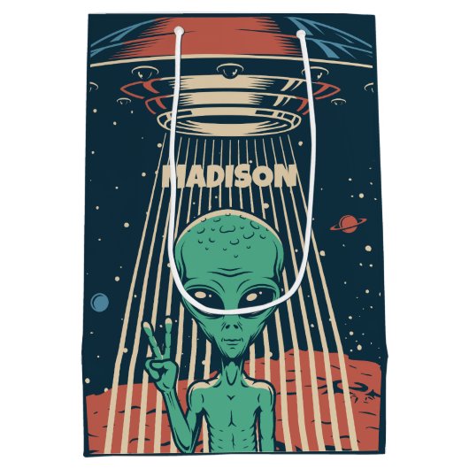 Aangepaste naam UFO Alien Medium Cadeauzakje (Achterkant)