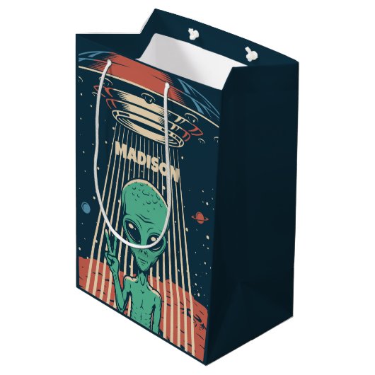 Aangepaste naam UFO Alien Medium Cadeauzakje (Achterkant Gekanteld)