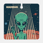 Aangepaste naam UFO Alien Metalen Ornament (Achterkant)