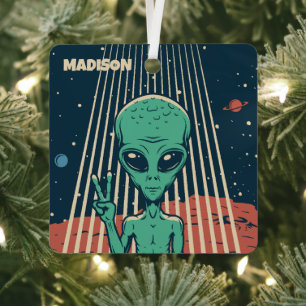 Aangepaste naam UFO Alien Metalen Ornament