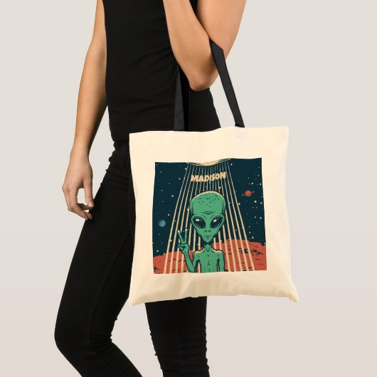 Aangepaste naam UFO Alien Tote Bag (Voorkant (product))