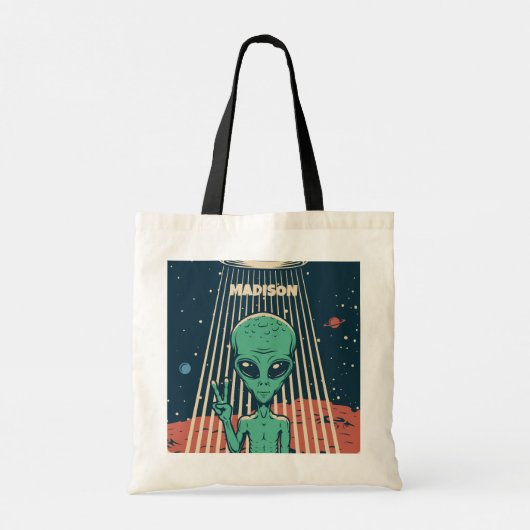 Aangepaste naam UFO Alien Tote Bag (Achterkant)