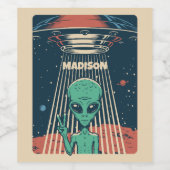 Aangepaste naam UFO Alien Wijn Etiket (Enkel label)