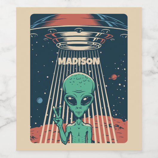Aangepaste naam UFO Alien Wijn Etiket (Enkel label)