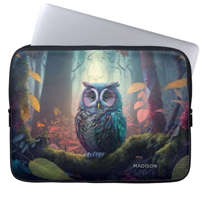 Aangepaste naam Uil Forest Laptop Sleeve (Voorkant)