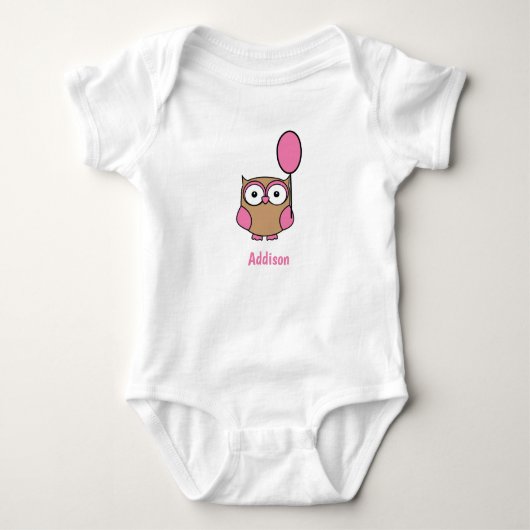 Aangepaste naam Uil met roze ballon Romper (Voorkant)