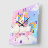 Aangepaste naam Unicorn Clouds Sparkle Vierkante Klok (Hoek)