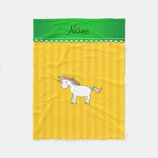 Aangepaste naam unicorn gele strepen fleece deken (Voorkant)