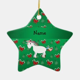 Aangepaste naam unicorn green candy bows keramisch ornament
