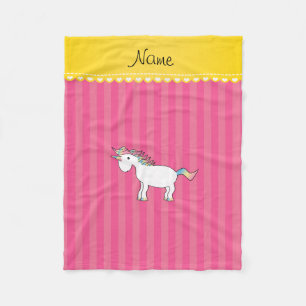 Aangepaste naam unicorn roze strepen fleece deken