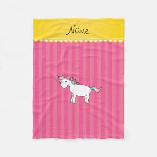 Aangepaste naam unicorn roze strepen fleece deken (Voorkant)